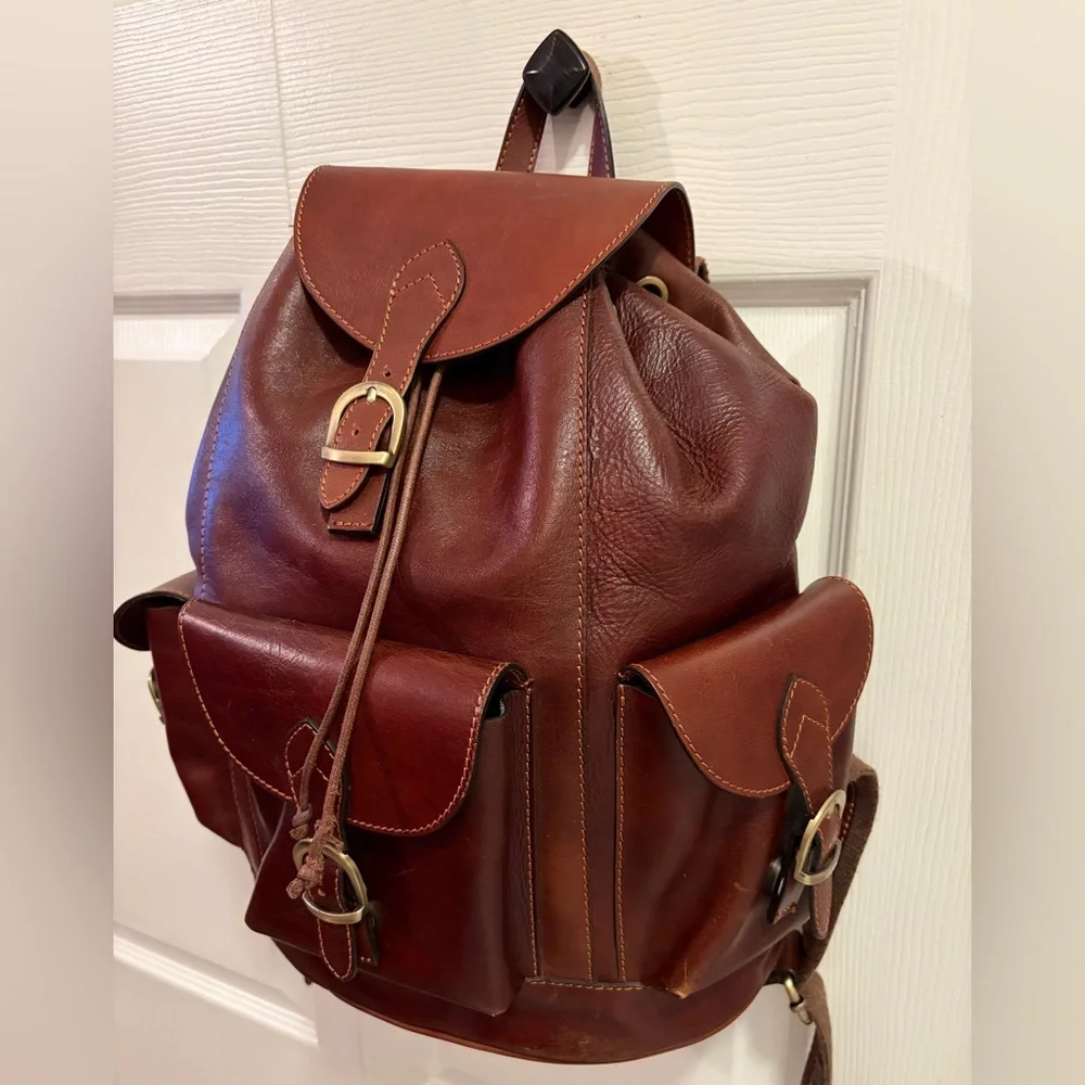 Old Angler Firenze Backpack Leather 3 Pockets Compartment Laptop Backpack